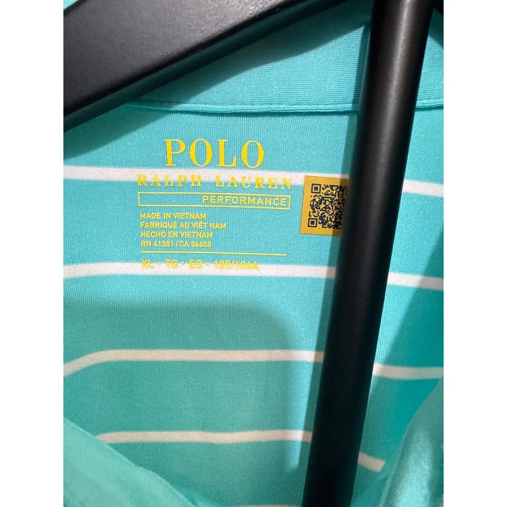 Polo Ralph Lauren Performance Shirt Mens XL Aqua Blue White Striped Golf Polo